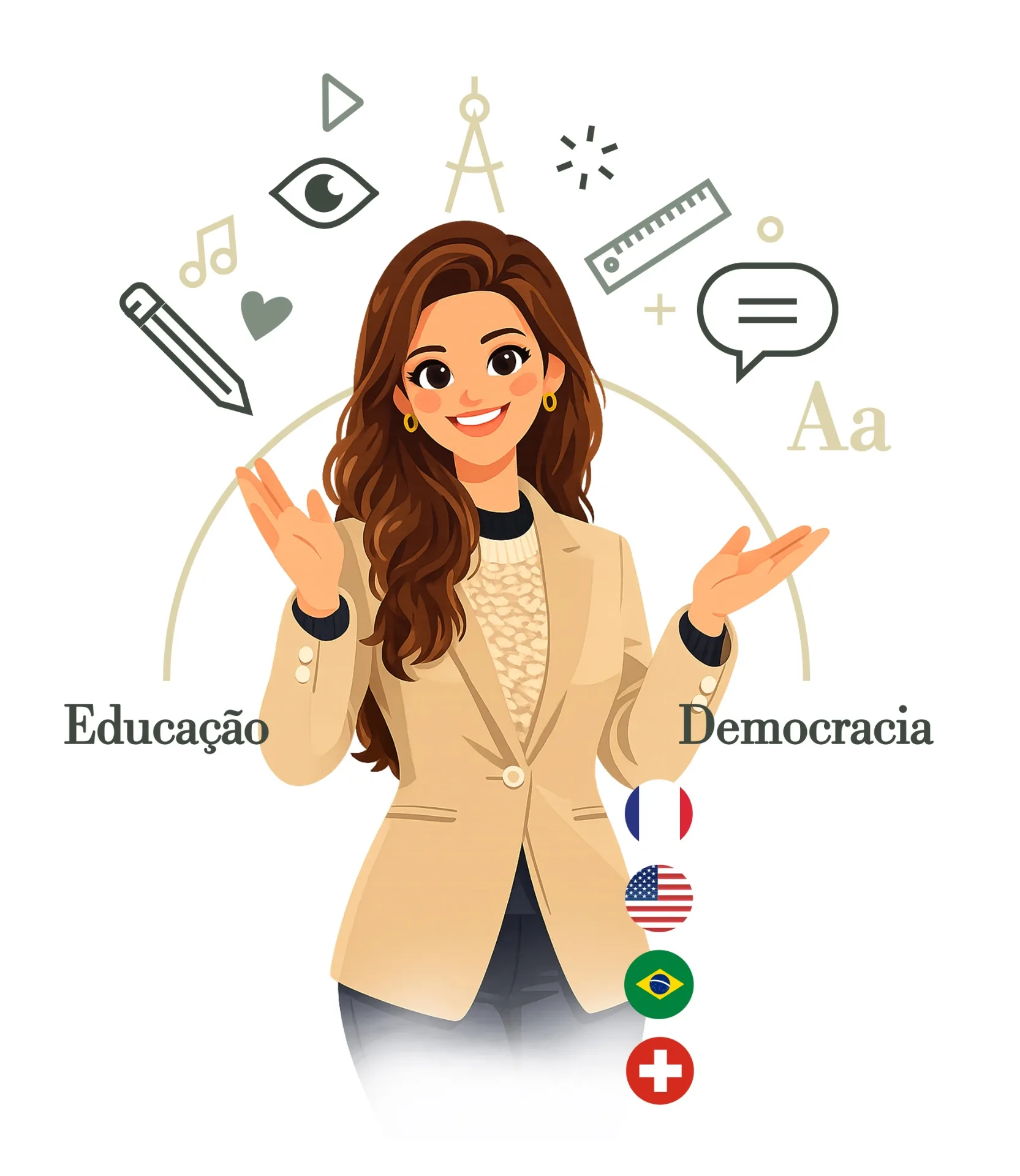 Ilustração de Juliana Battistus representando educação e democracia